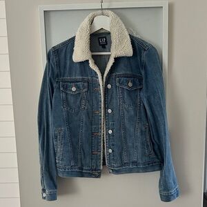 GAP Blue Denim Jacket with White Sherpa Collar